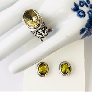 Citrine Silver Filigree Ring Earring Set 18k 925